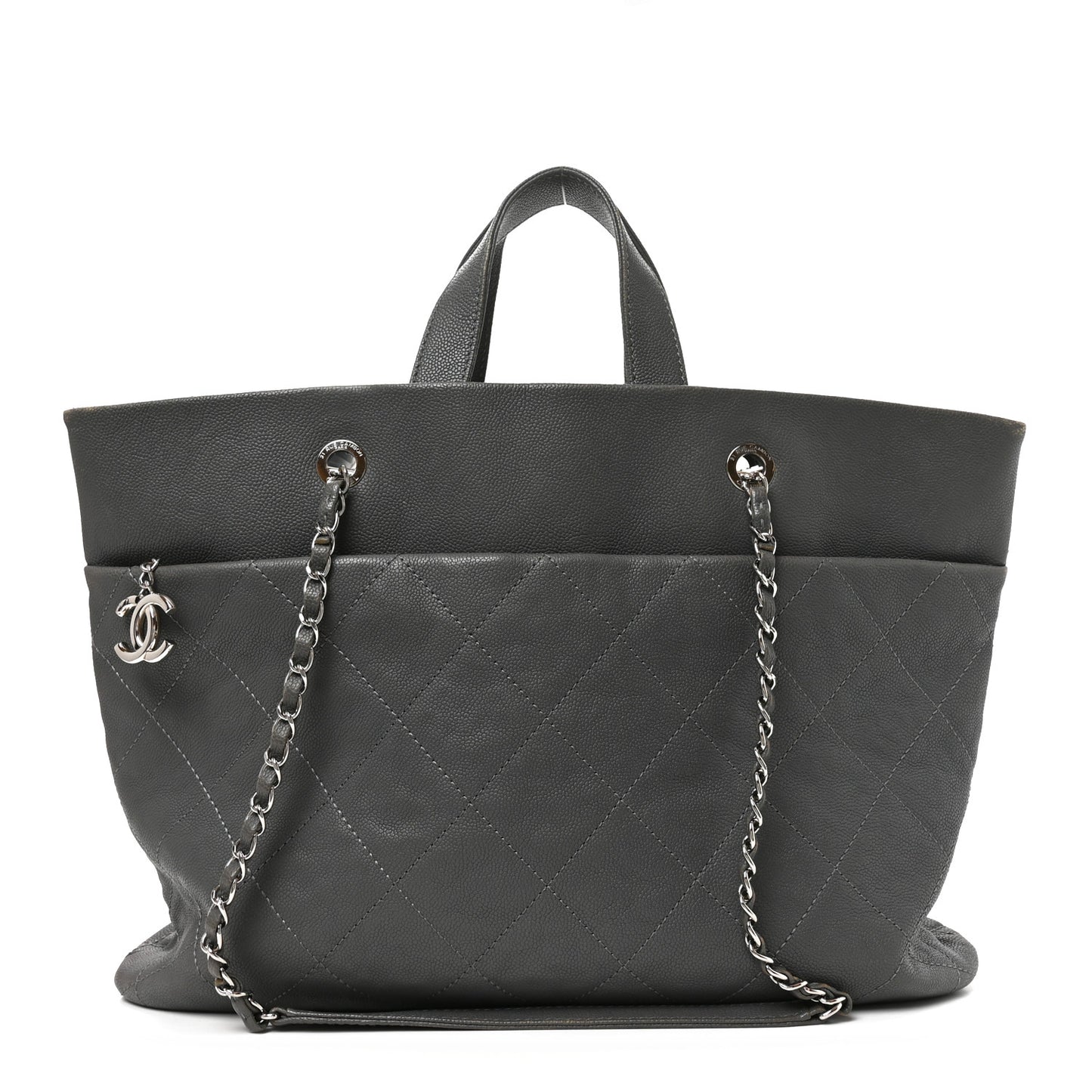 Caviar Quilted Shopping Tote Grey
