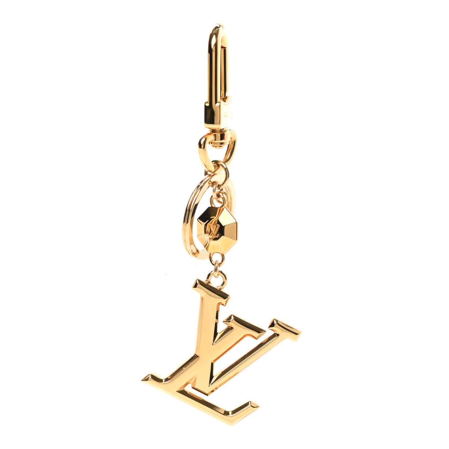 Metal LV Facettes Bag Charm Key Holder Gold