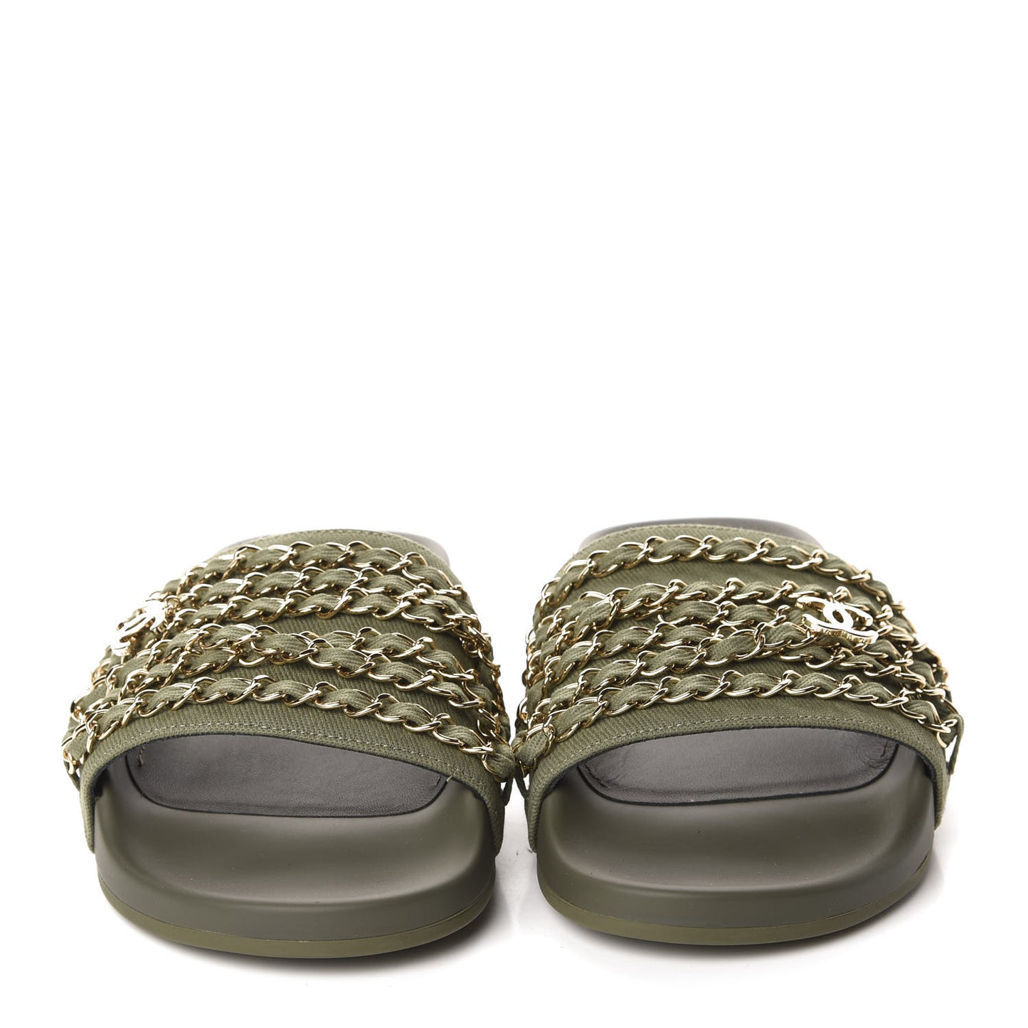 Canvas Chain Flat Sandals 38 Khaki