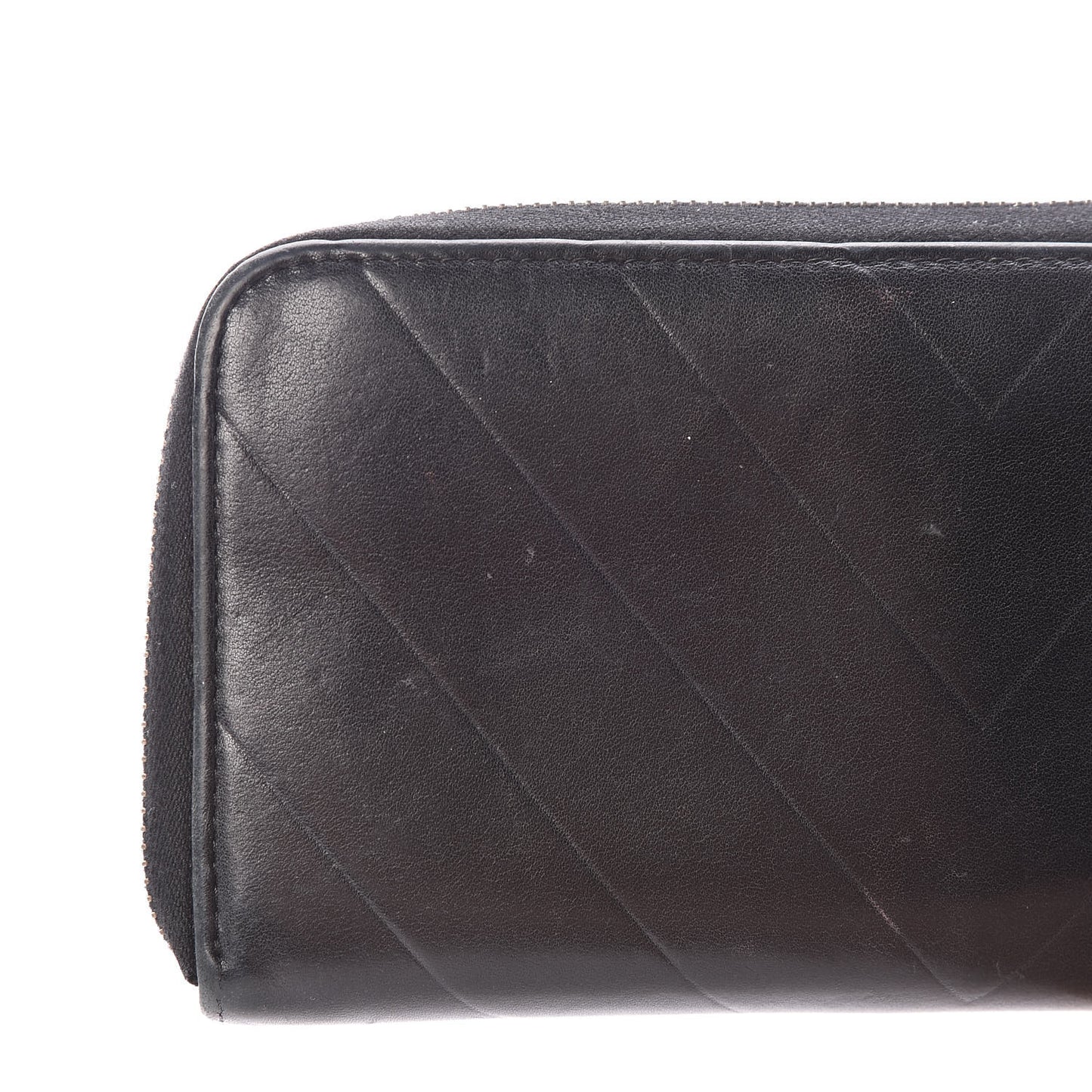 Lambskin Chevron Quilted CC Zip Around Wallet Black