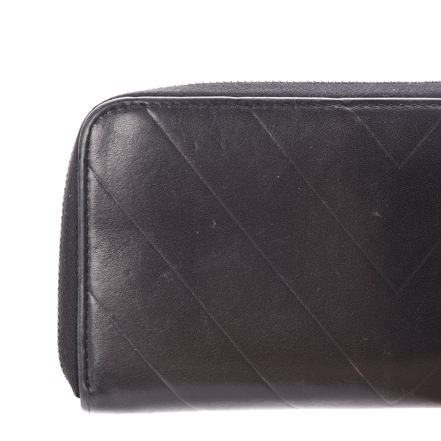 Chanel Lambskin Chevron Quilted CC Zip Around Wallet Black 13 of 14