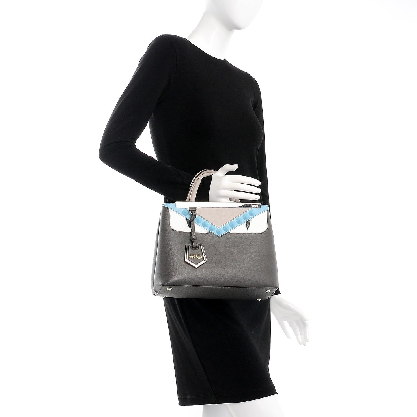 Vitello Elite Monster Eyes Studded Petite 2Jours Tote Carbone White Multicolor