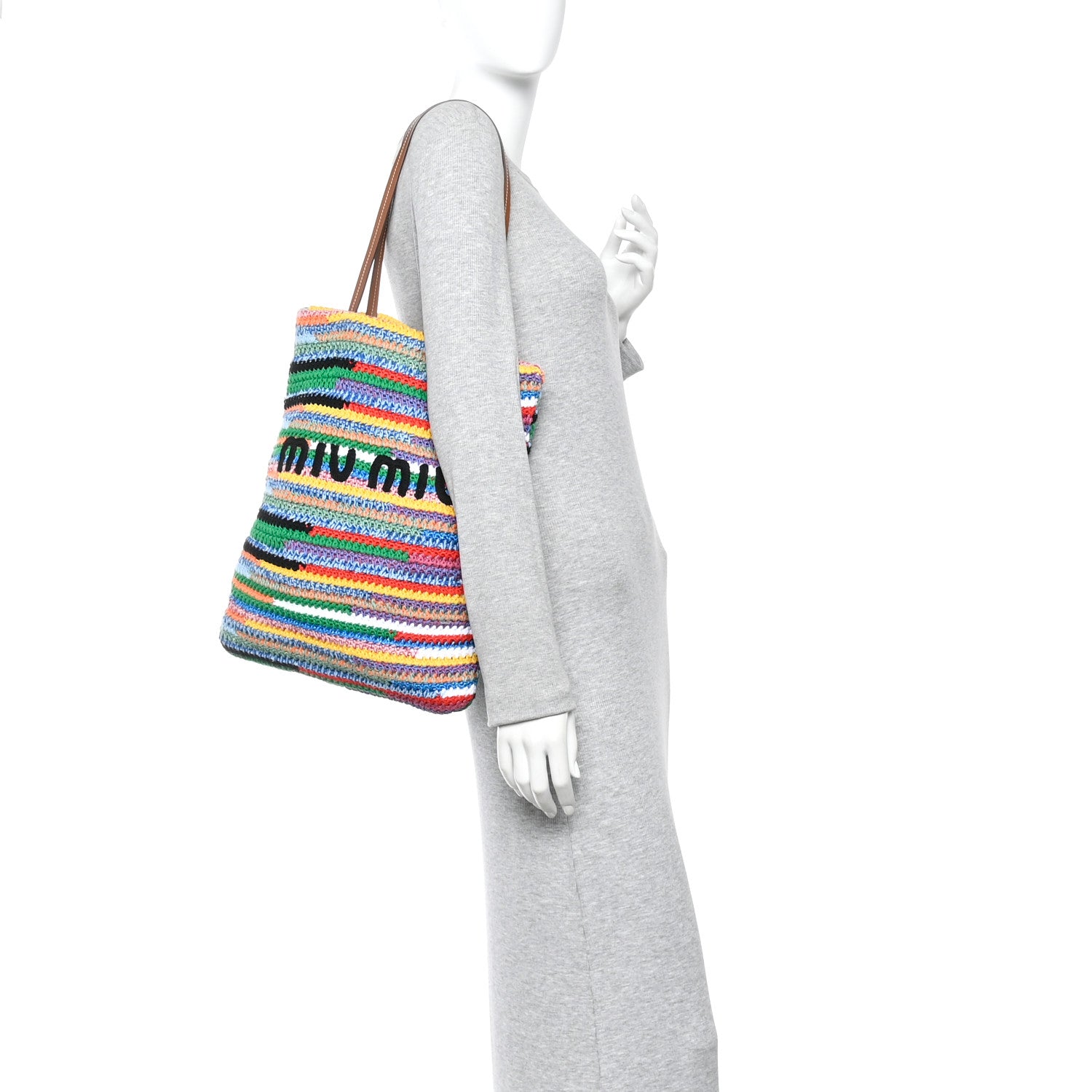 Miu Miu Cotton Crochet Stripe Vertical Tote Bag Multicolor 2 of 10
