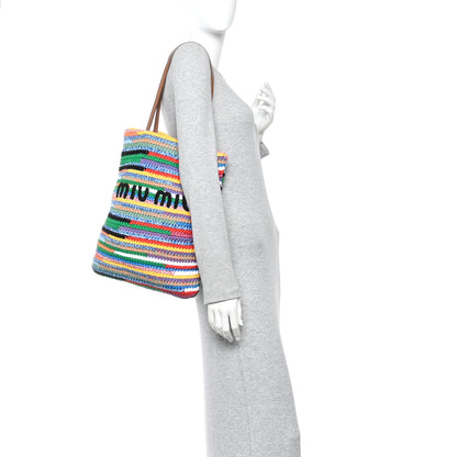 Miu Miu Cotton Crochet Stripe Vertical Tote Bag Multicolor 2 of 10