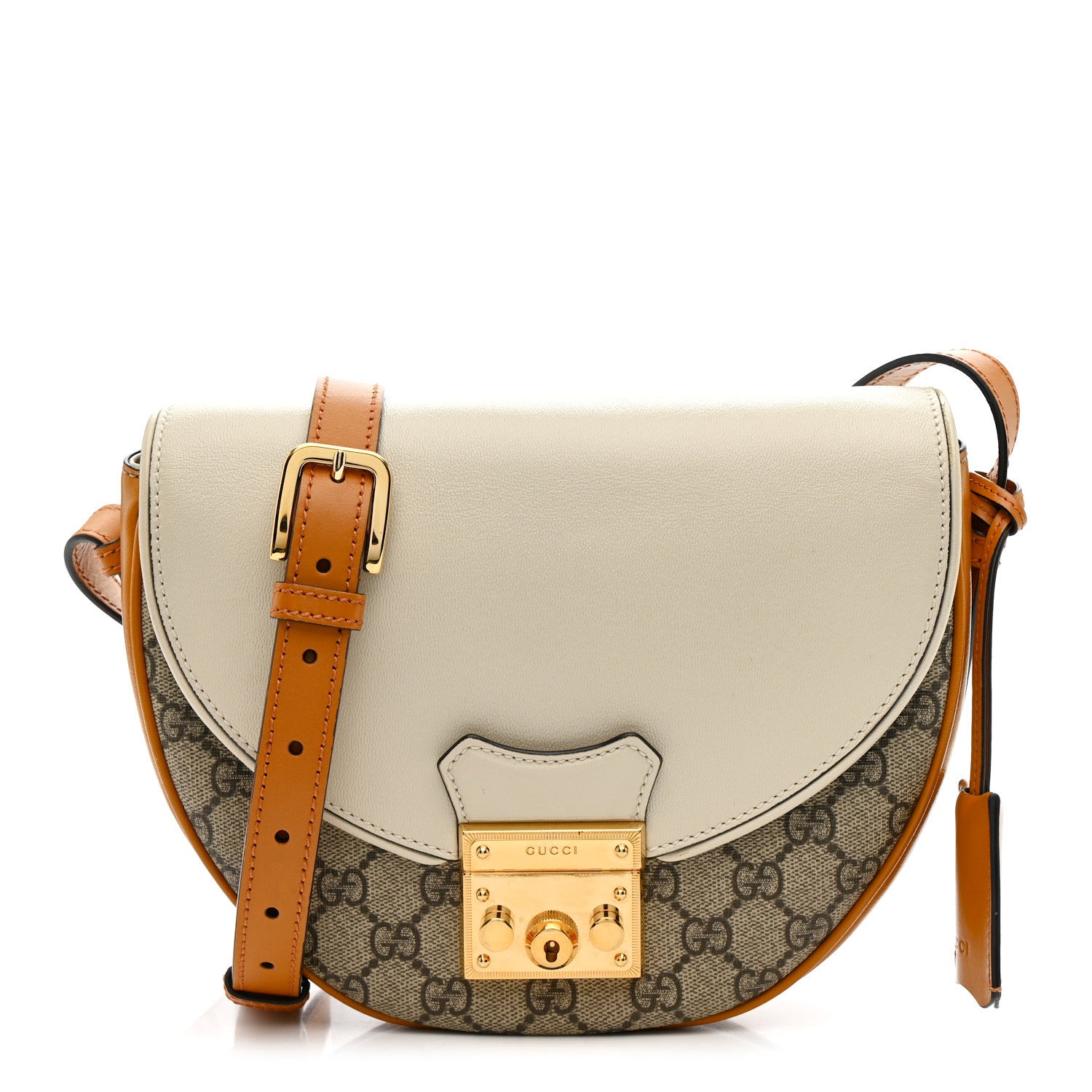 Gucci GG Supreme Monogram Calfskin Small Padlock Messenger Shoulder Bag Beige Mystic White Sun Oil 1 of 14