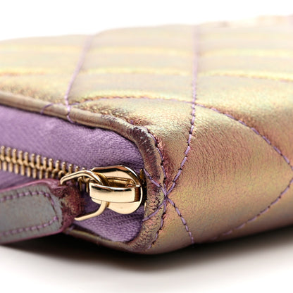 Chanel Iridescent Lambskin Quilted Large Gusset Zip Around Wallet Purple 10 of 11