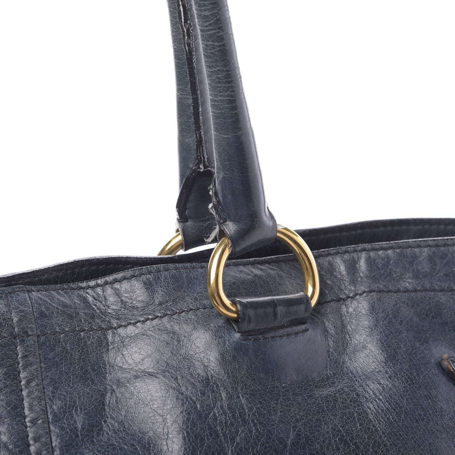 Prada Vitello Shine Tote Denim 16 of 21