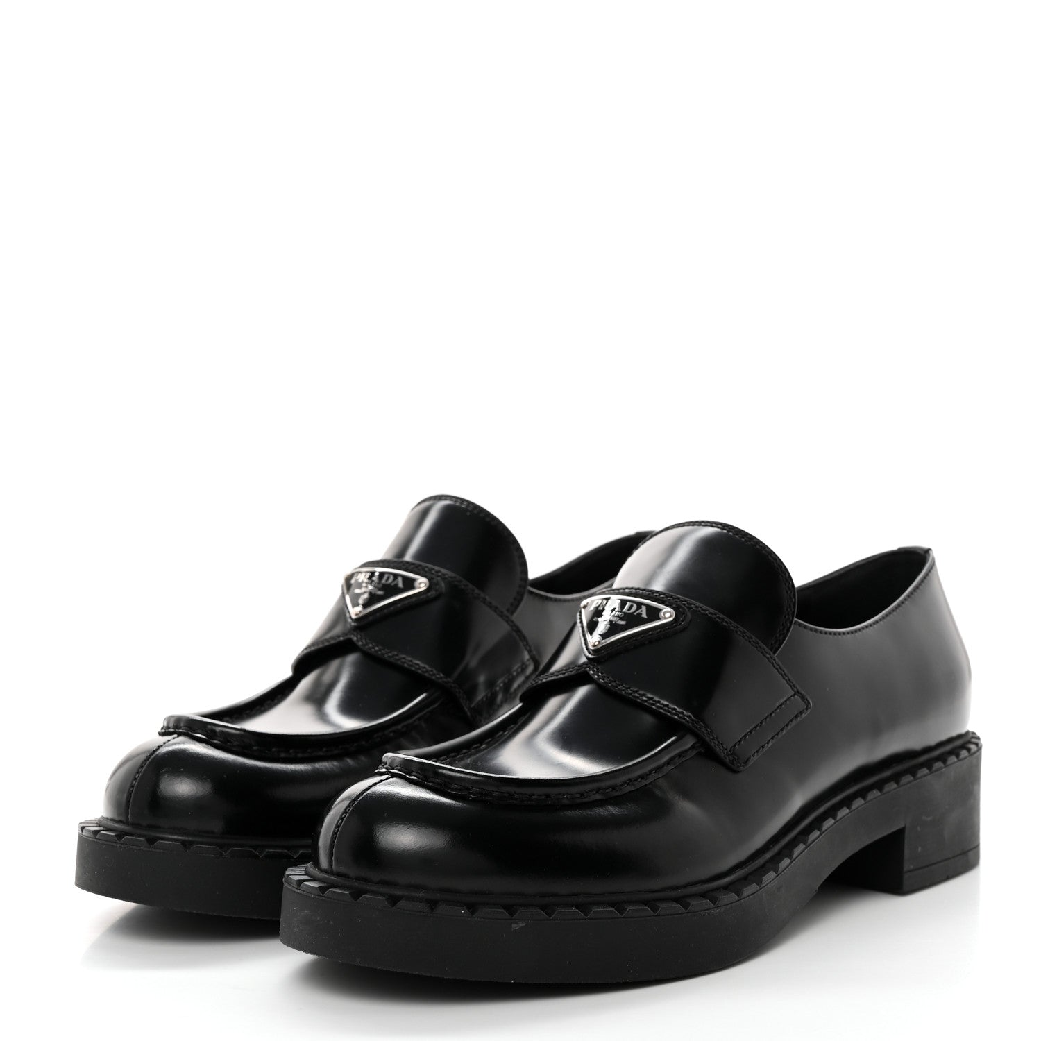 Prada Spazzolato Metal Triangle Logo 50mm Loafers 40 Black 3 of 8