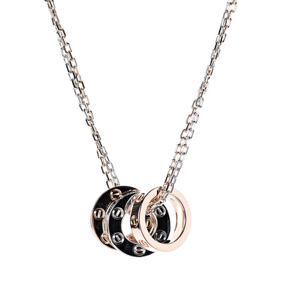 Cartier 18K White Pink Gold Diamond Three Ring LOVE Pendant Necklace 4 of 6