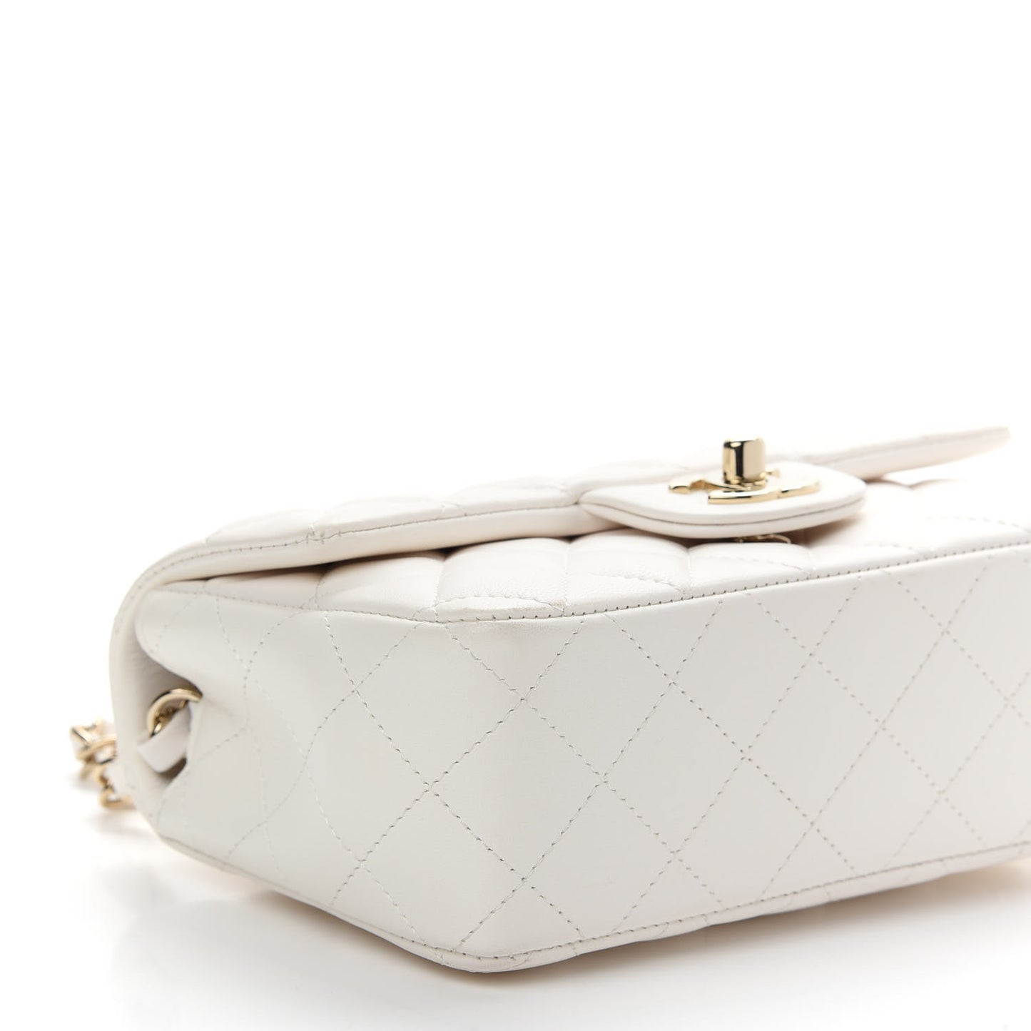 Lambskin Quilted Mini Rectangular Flap White