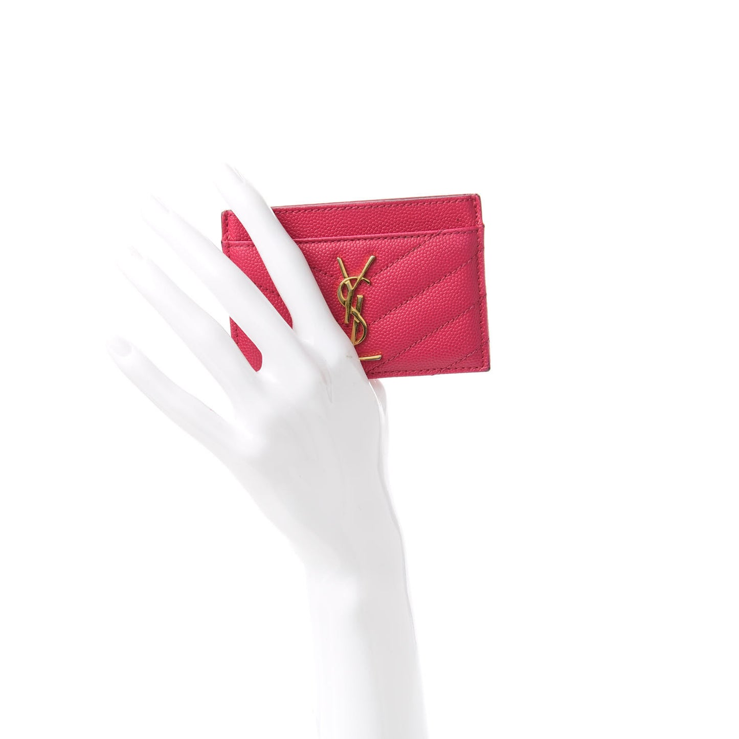 Grain De Poudre Matelasse Chevron Monogram Credit Card Case Fresh Fuxia
