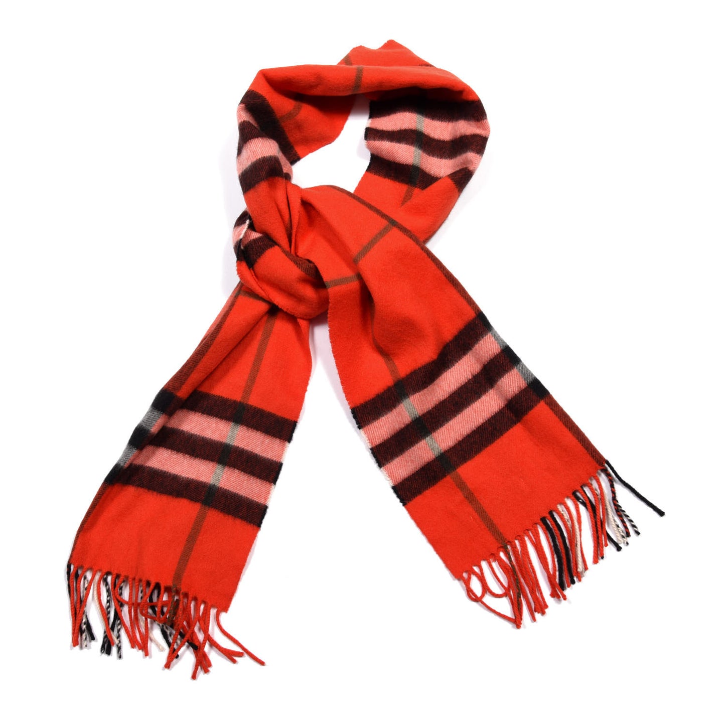Cashmere Giant Check Fringe Scarf Military Red