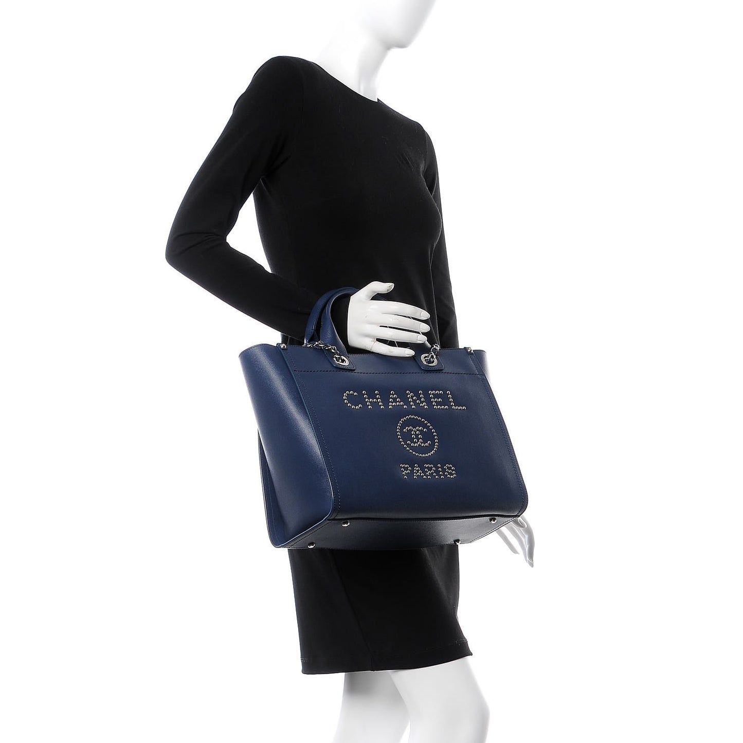 Caviar Small Studded Deauville Tote Navy