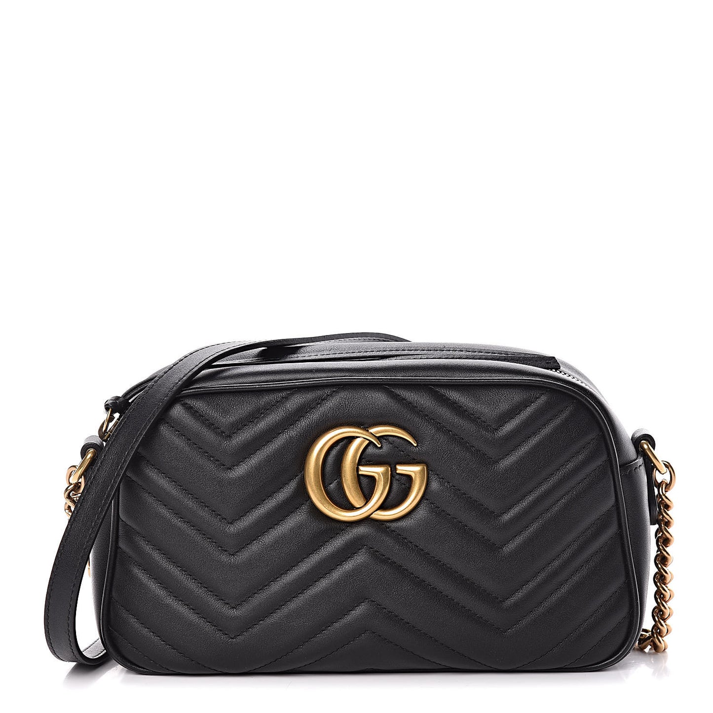 Calfskin Matelasse Small GG Marmont Chain Shoulder Bag Black