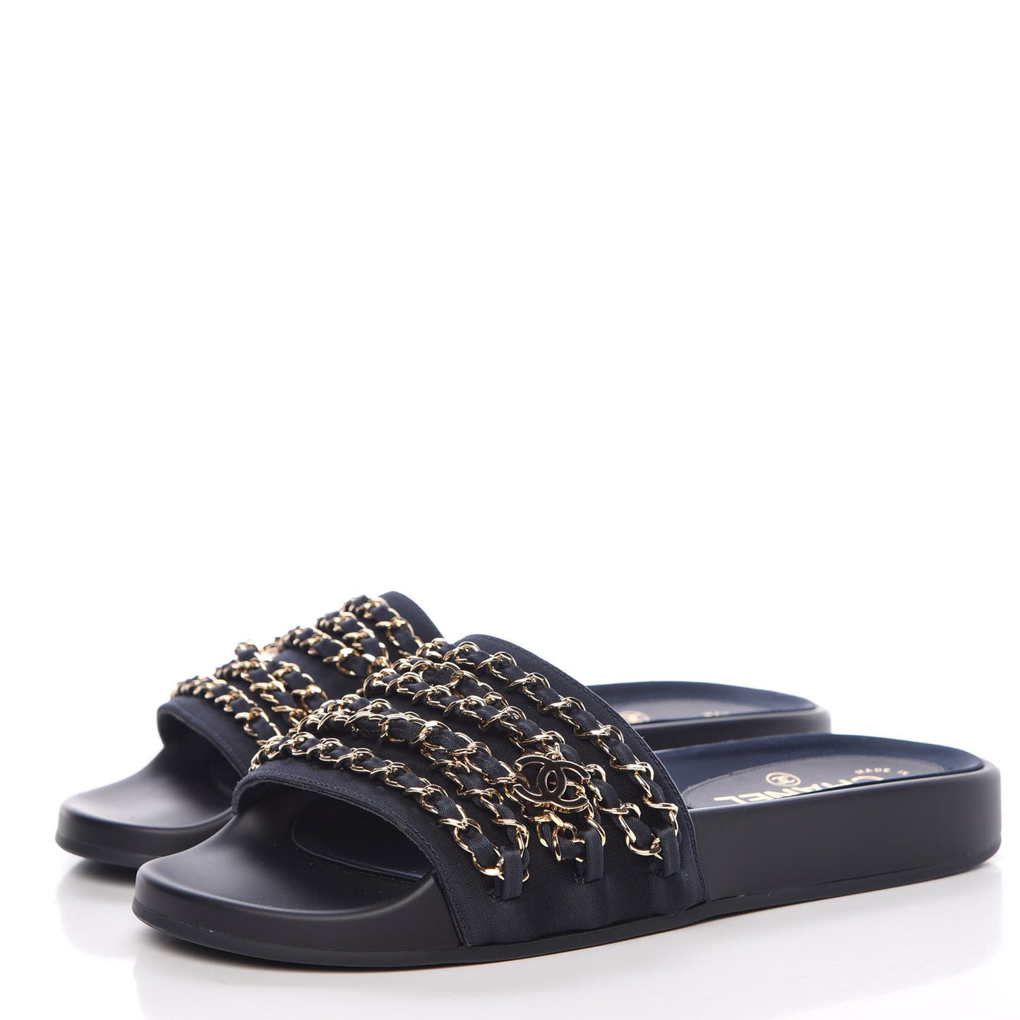 Satin Chain Flat Sandals 38 Marine