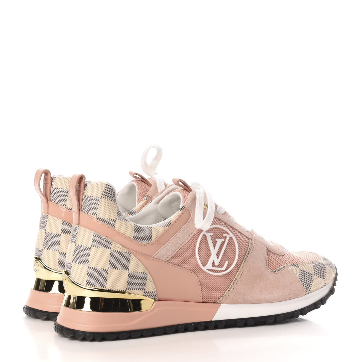 Suede Damier Azur Run Away Sneakers 38.5 Pink