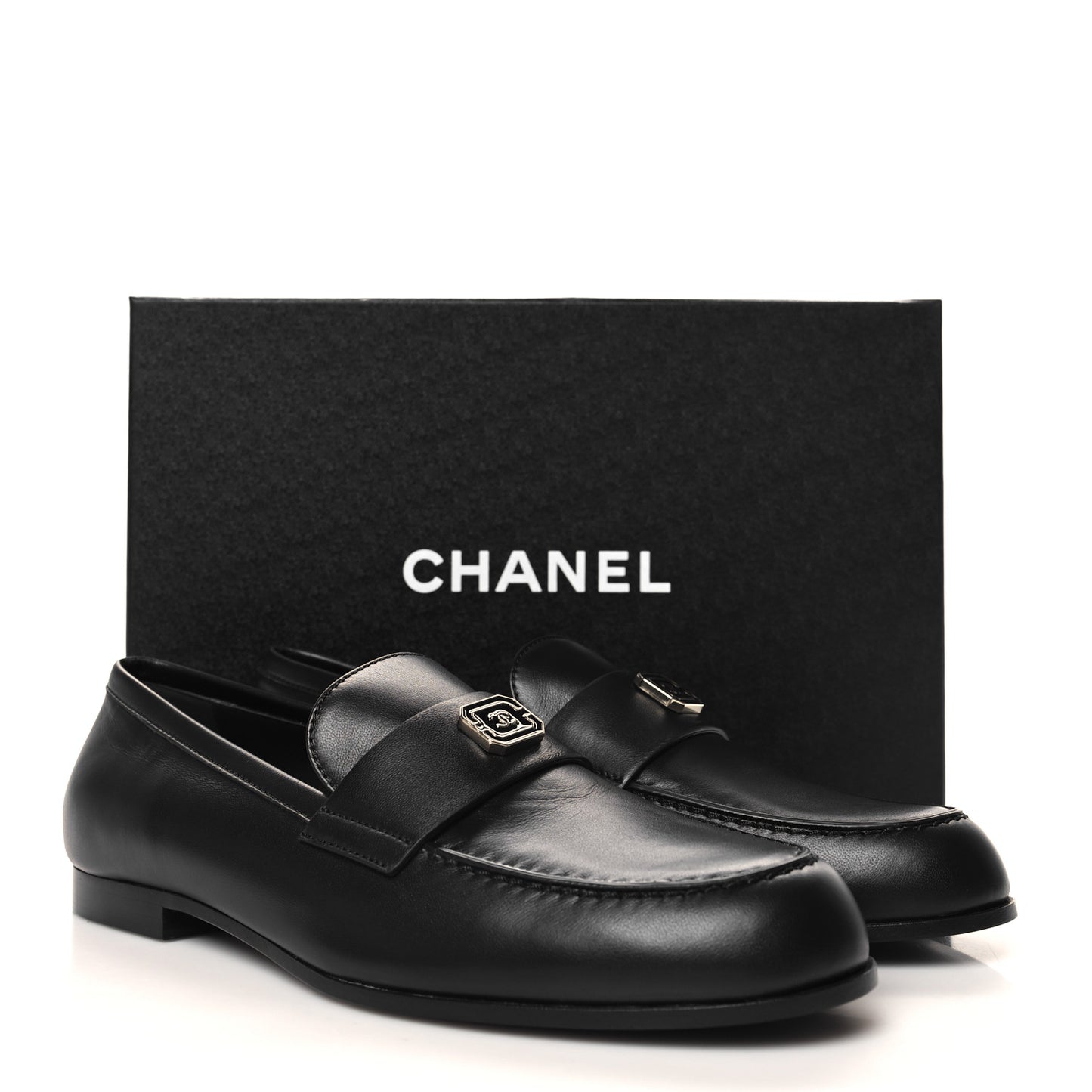 Lambskin Enamel CC Moccasin Loafers 40.5 Black