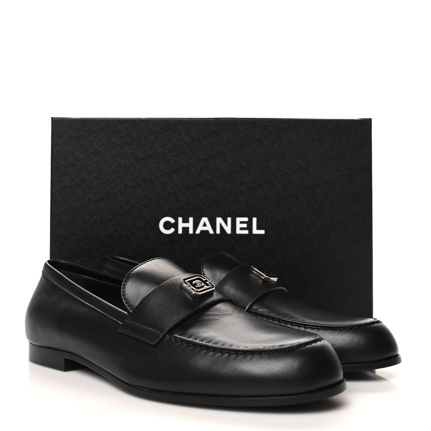 Chanel Lambskin Enamel CC Moccasin Loafers 40.5 Black 10 of 10