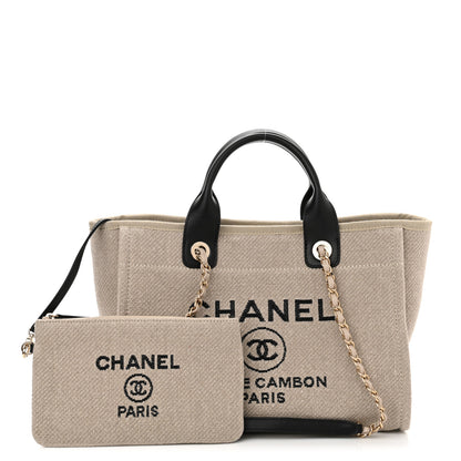 Chanel Mixed Fibers Small Deauville Tote Beige Black 1 of 11
