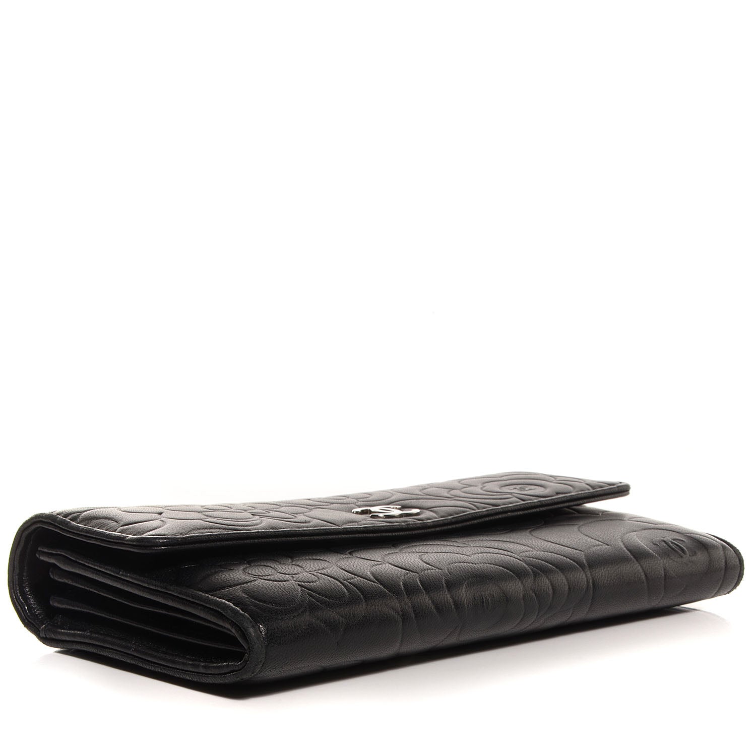 Chanel Lambskin Embossed Camellia Large Gusset Flap Wallet Black 4 of 9
