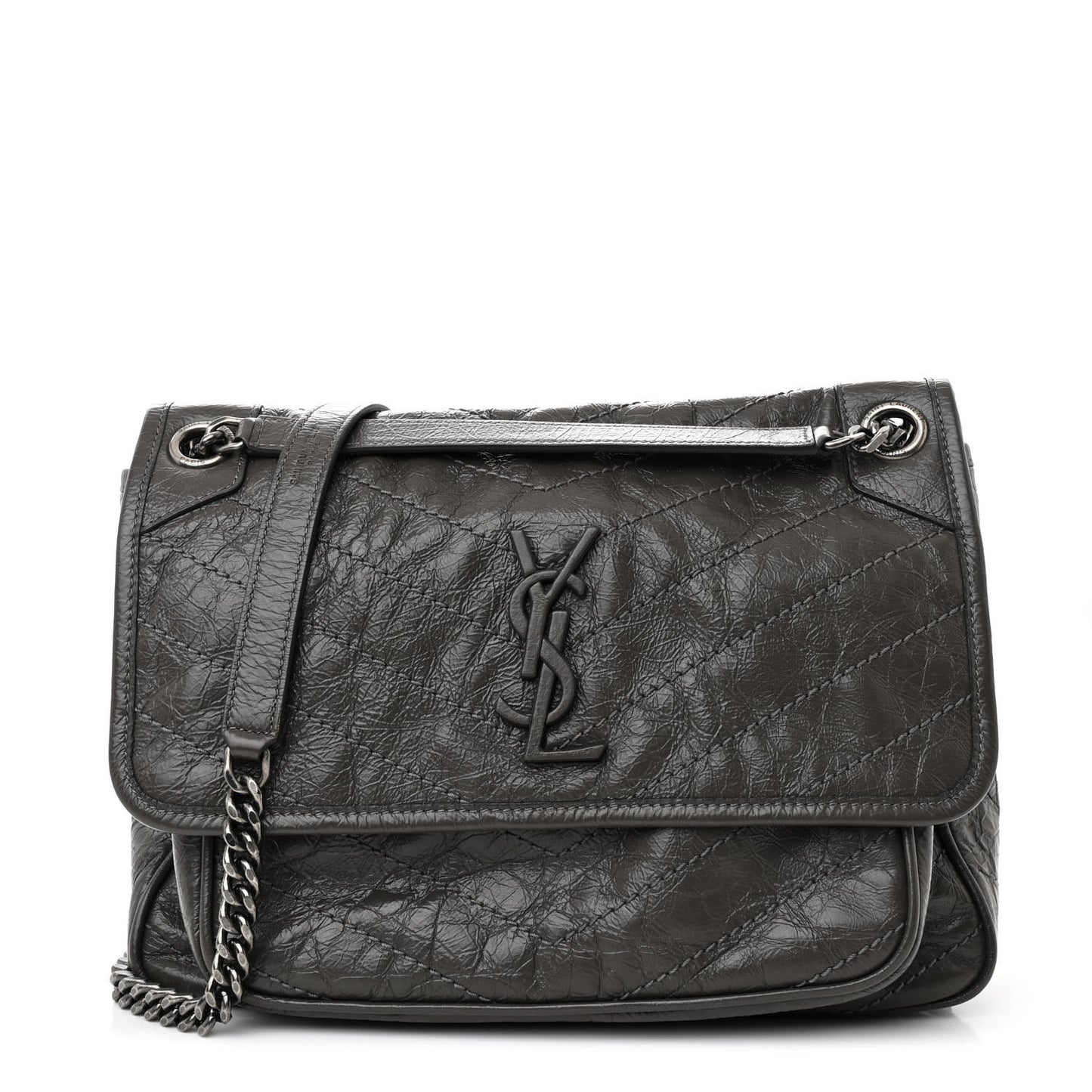 Crinkled Calfskin Matelasse Monogram Medium Niki Chain Satchel Faggio