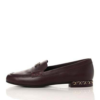 Chanel Calfskin CC Chain Mocassin Loafers 38 Burgundy 1 of 10