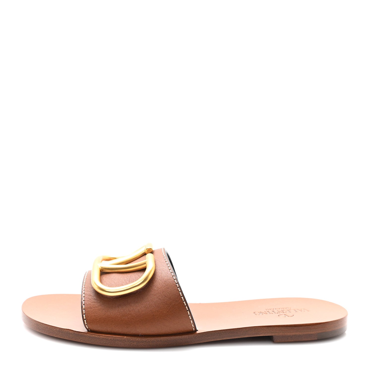 Valentino Garavani Grainy Cowhide Vlogo Flat Slide Sandals 36 Cuoio 1 of 9