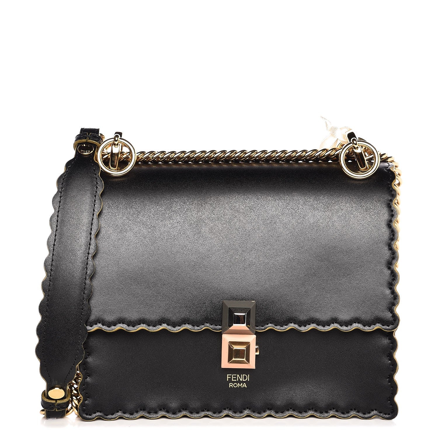 Fendi Vitello Liberty Scalloped Studded Small Kan I Shoulder Bag Black 1 of 8