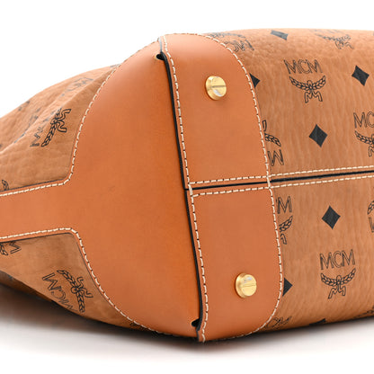 MCM Visetos Small Soft Berlin Drawstring Bucket Bag Cognac 10 of 14