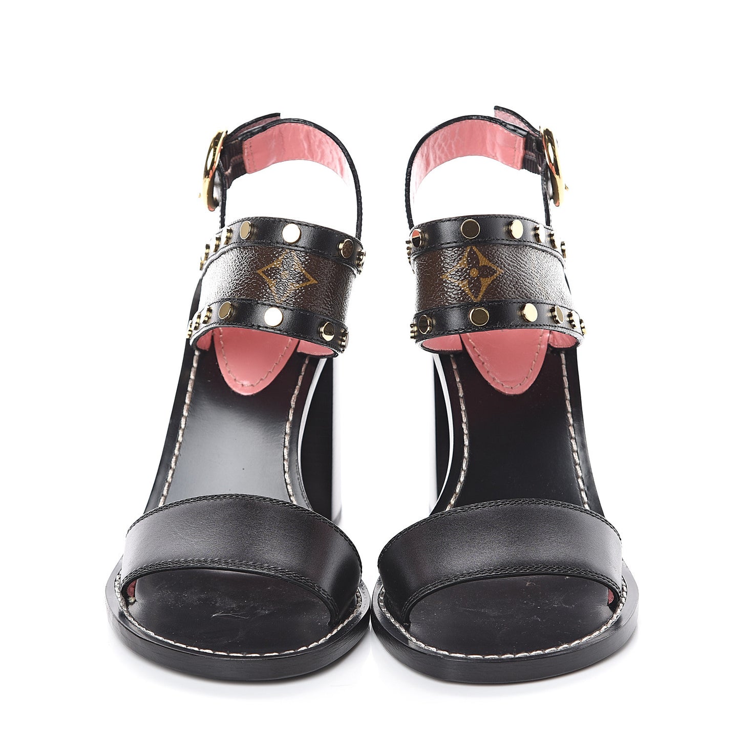 Calfskin Monogram Passenger Heeled Sandals 37 Black Rose