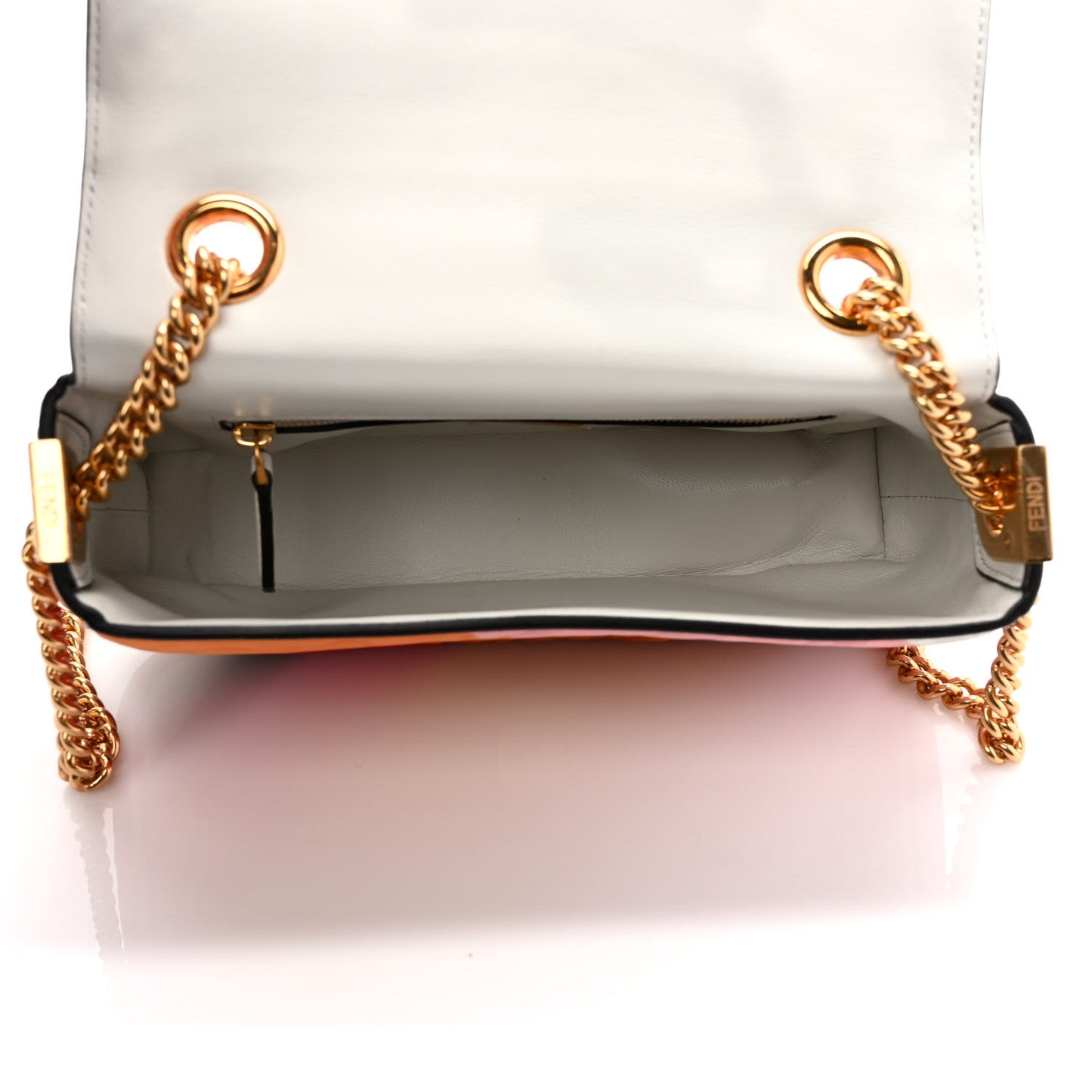 Nappa FF Embossed Line Print Midi Chain Baguette White Multicolor