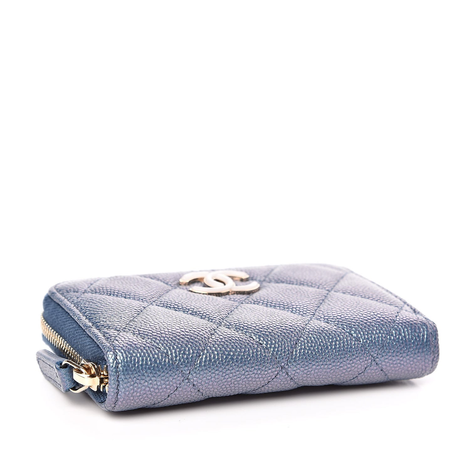 Iridescent Caviar Quilted Zip Coin Purse Blue