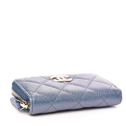 Chanel Iridescent Caviar Quilted Zip Coin Purse Blue 4 of 8