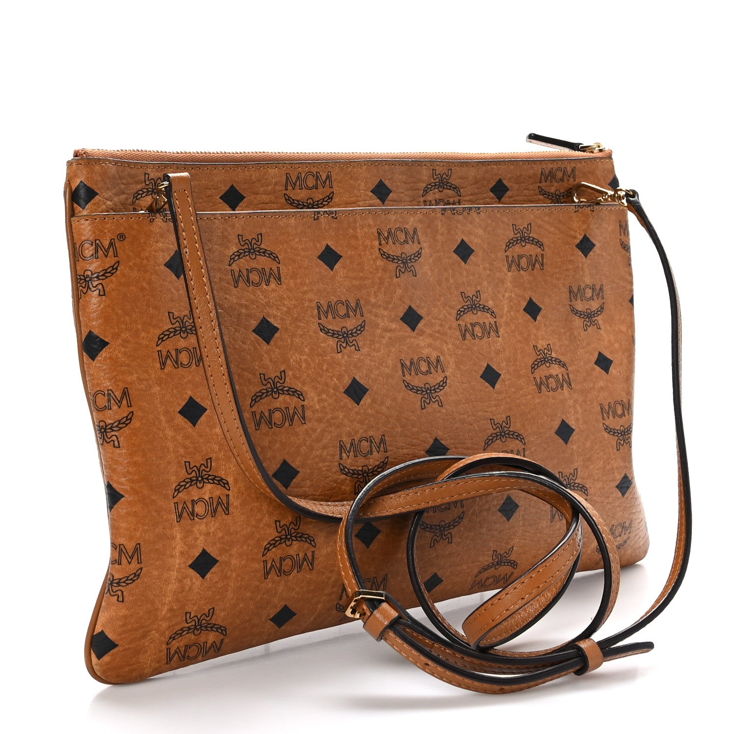 MCM Visetos Medium Crossbody Pouch Cognac 3 of 9
