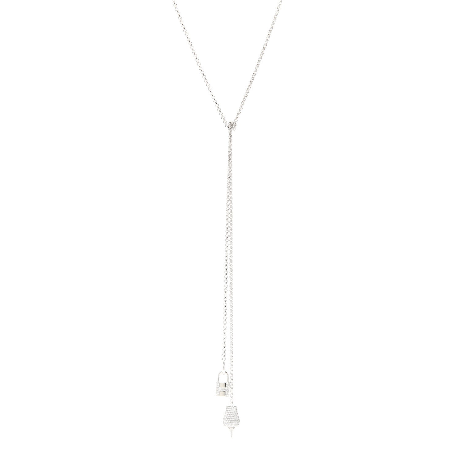 Hermes 18K White Gold Diamond MM Kelly Clochette Long Necklace 1 of 6