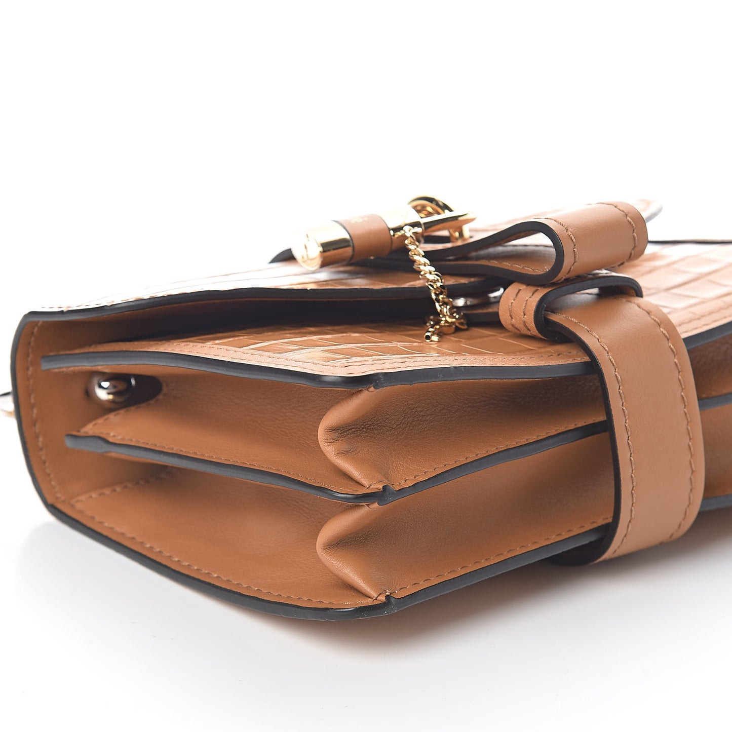 Calfskin Crocodile Embossed Aby Chain Shoulder Bag Autumnal Brown