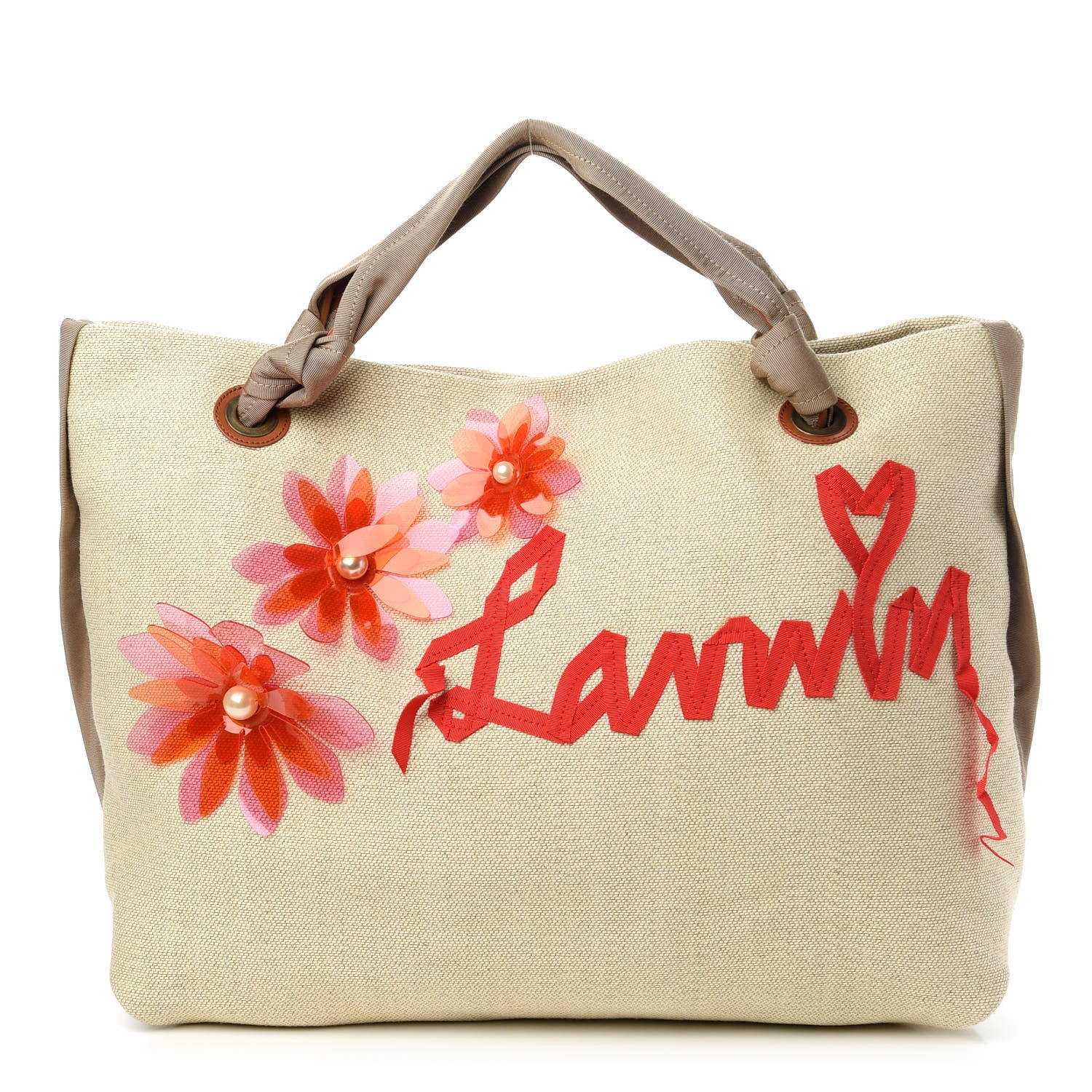 Lanvin Canvas Applique Flower Tote Beige 1 of 10