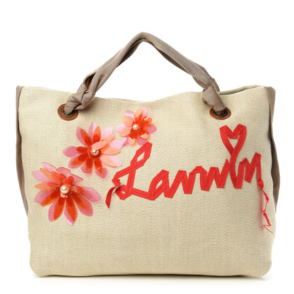 Lanvin Canvas Applique Flower Tote Beige 1 of 10