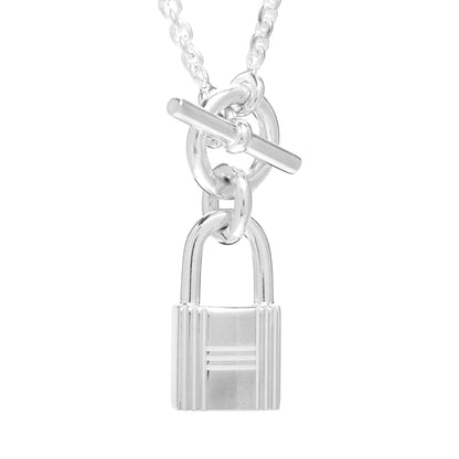 Hermes Sterling Silver Cadenas Kelly Lock Pendant Necklace 4 of 4