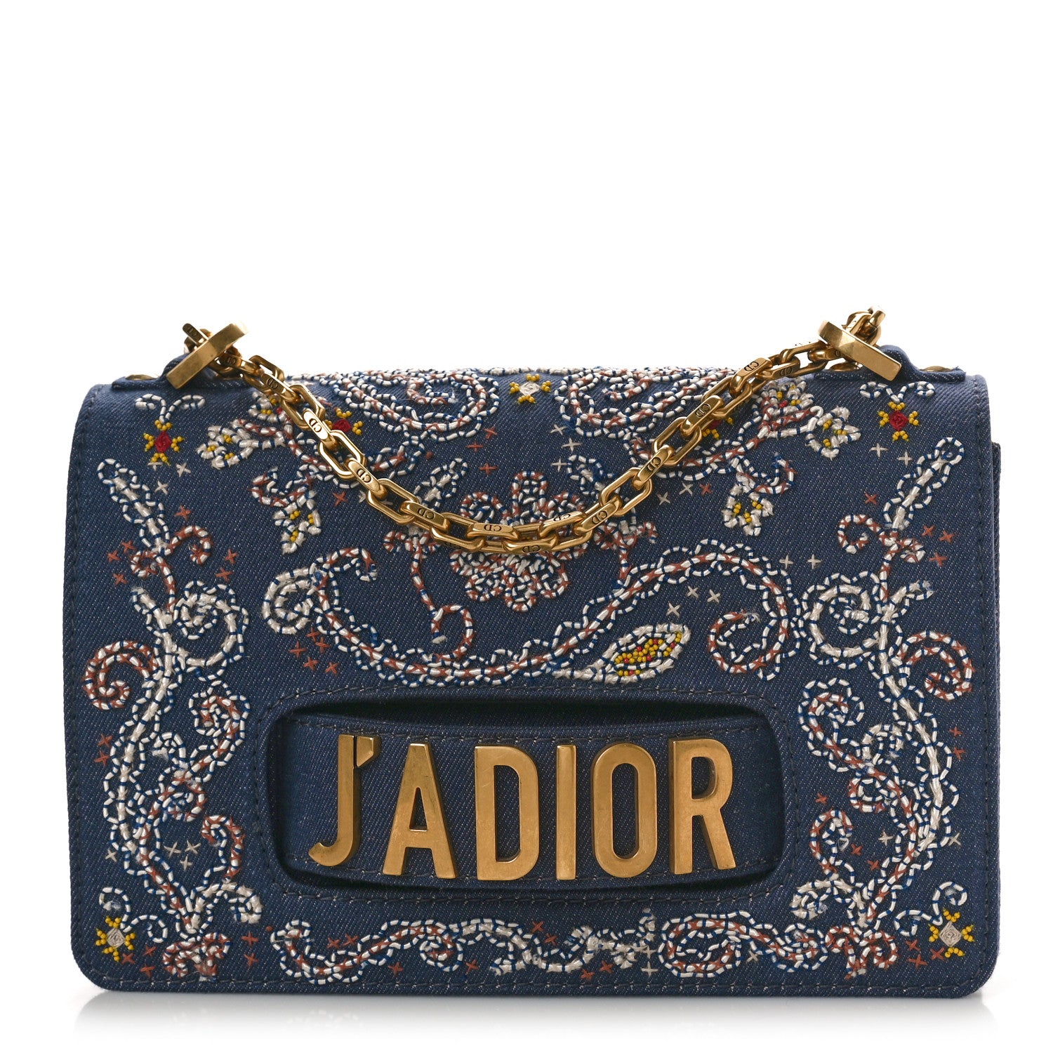 Christian Dior CHRISTIAN DIOR Denim Bead Embroidered J'Adior Chain Flap Bag Blue Multicolor 1 of 8