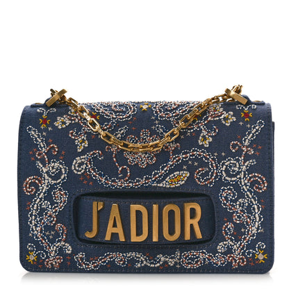 Christian Dior CHRISTIAN DIOR Denim Bead Embroidered J'Adior Chain Flap Bag Blue Multicolor 1 of 8