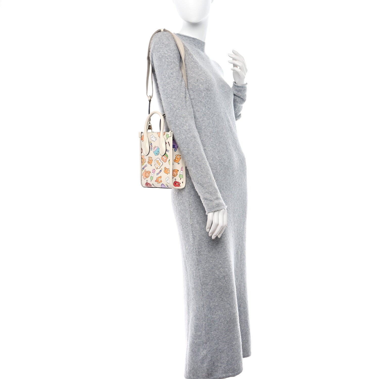 Gucci X PIKARAR Textured Dollar Calfskin Animal Print Mini Vertical Tote Bag Beige Mystic White Multicolor 2 of 9