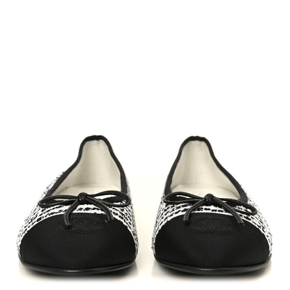 Chanel Tweed Sequin Grosgrain Cap Toe Ballerina Flats 39.5 Black White 3 of 10