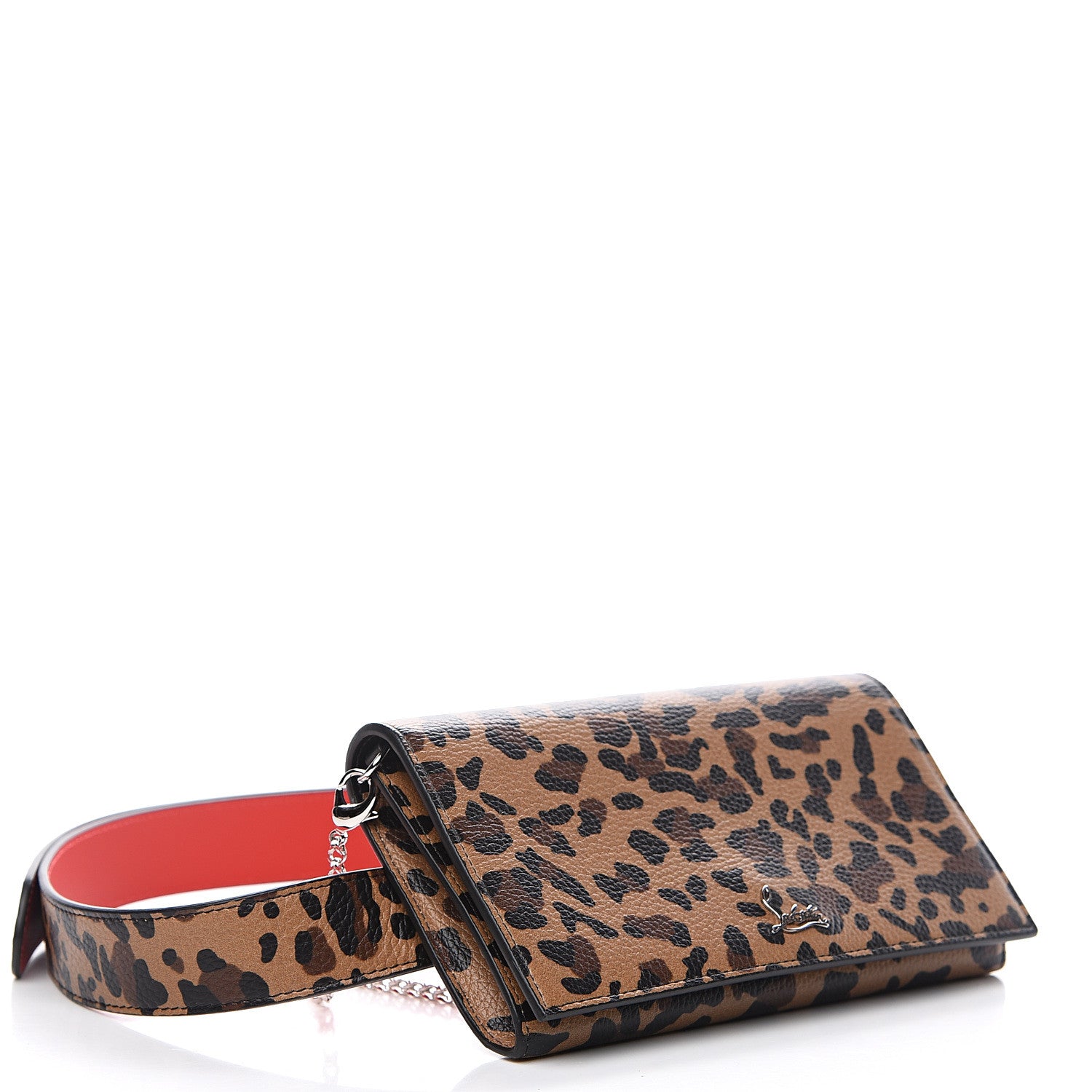 Christian Louboutin Calfskin Empire Leopard Print Boudoir Chain Wallet Caramel 3 of 6