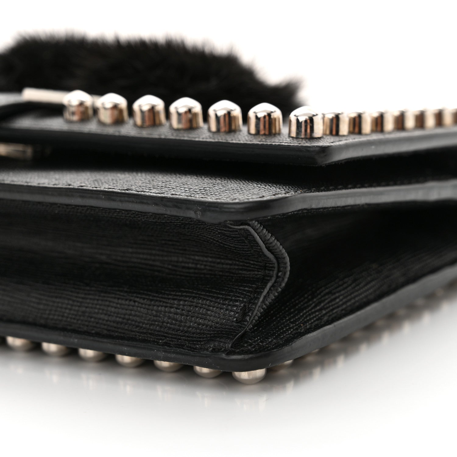 Fendi Vitello Elite Mink Fur Studded Karlito Tube Wallet on Chain Black 10 of 13