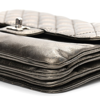 Chanel Metallic Crackled Calfskin Medium Clam's Pocket Flap Dark Silver 10 of 13