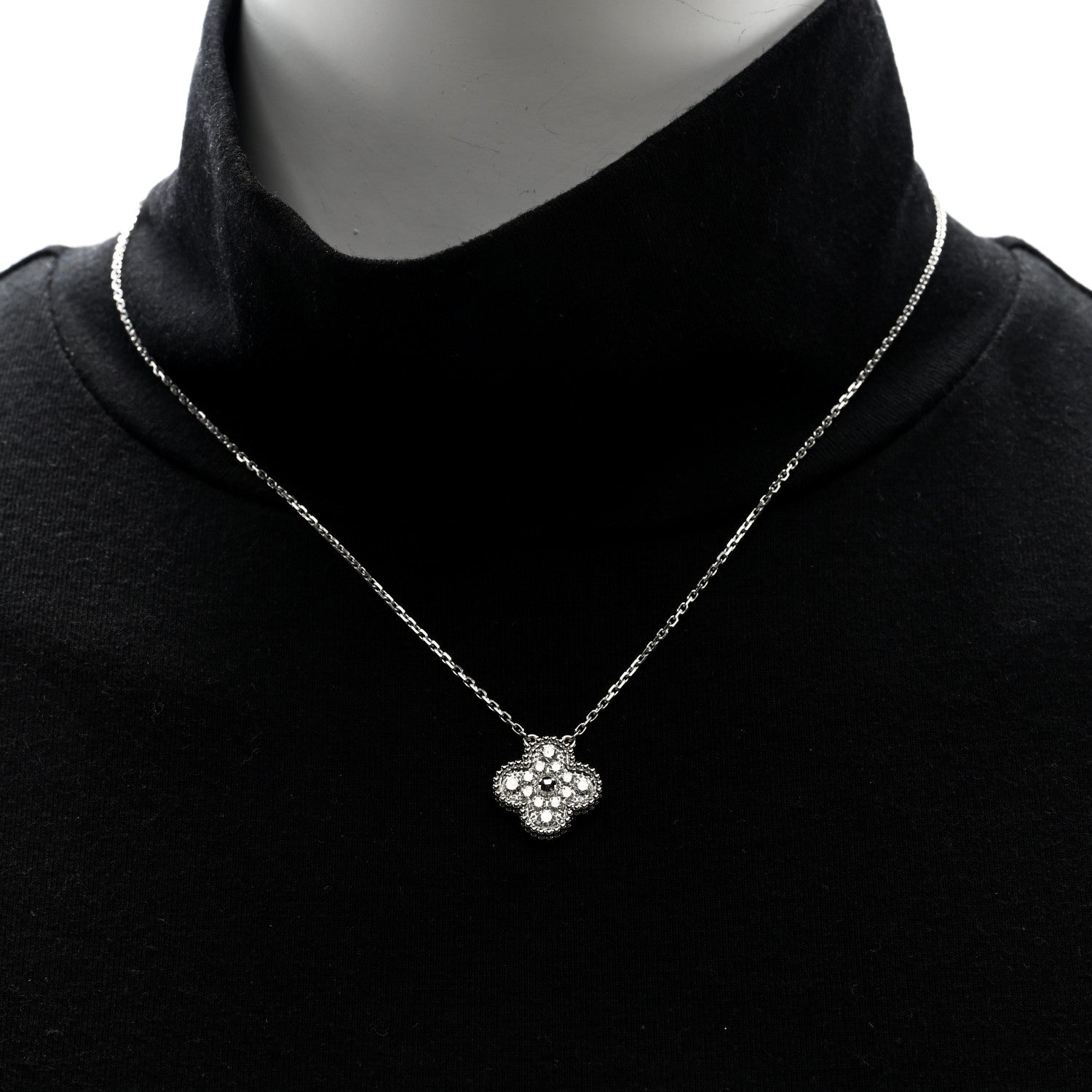 Van Cleef & Arpels 18K White Gold Diamond Vintage Alhambra Pendant Necklace 3 of 9