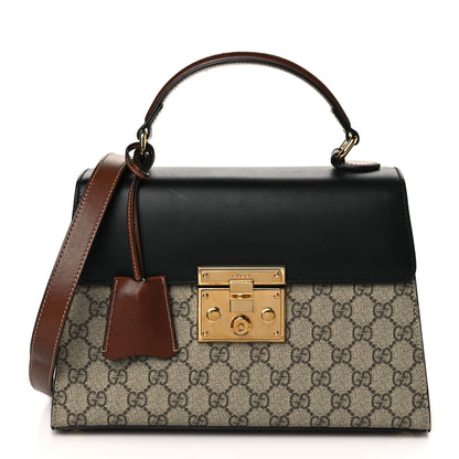 Gucci GG Supreme Monogram Calfskin Small Padlock Top Handle Bag Beige Black Cuir 1 of 11
