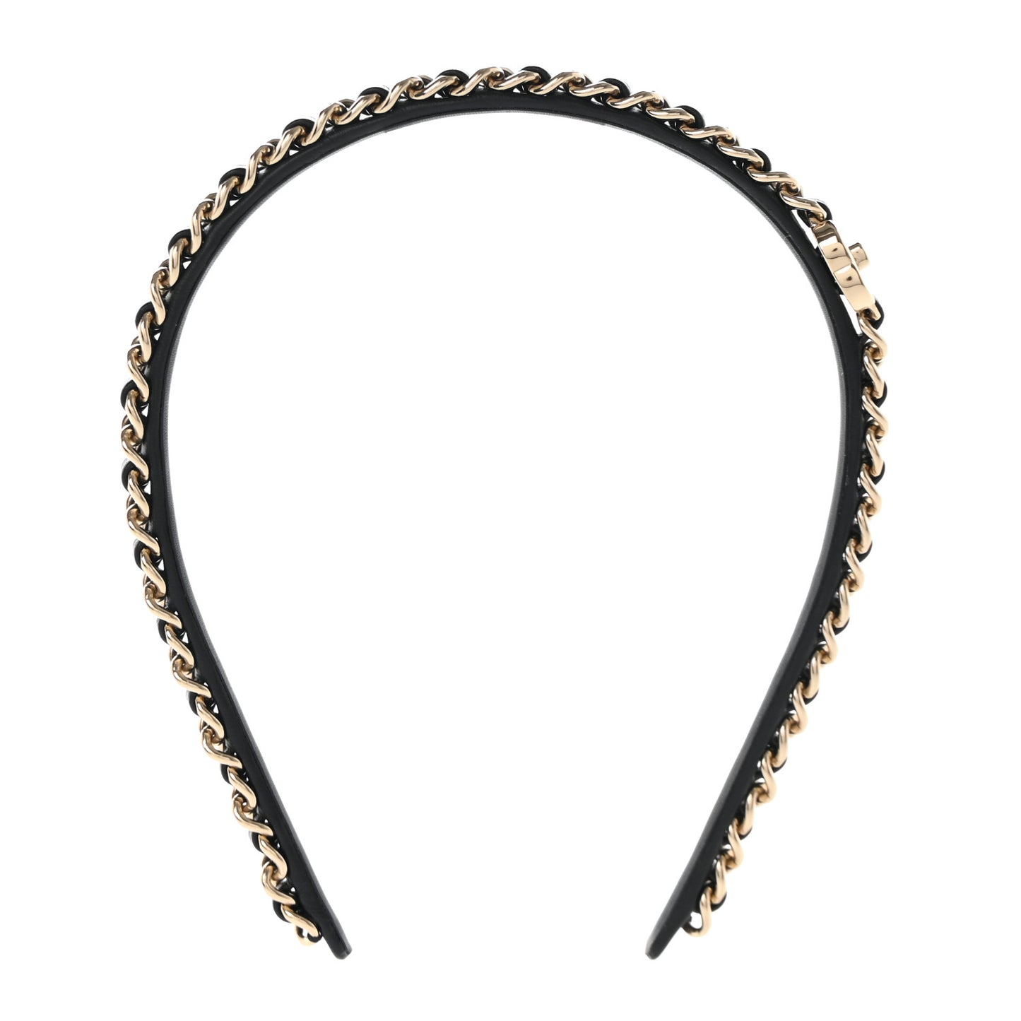 Metal Lambskin CC Turnlock Chain Headband Gold Black
