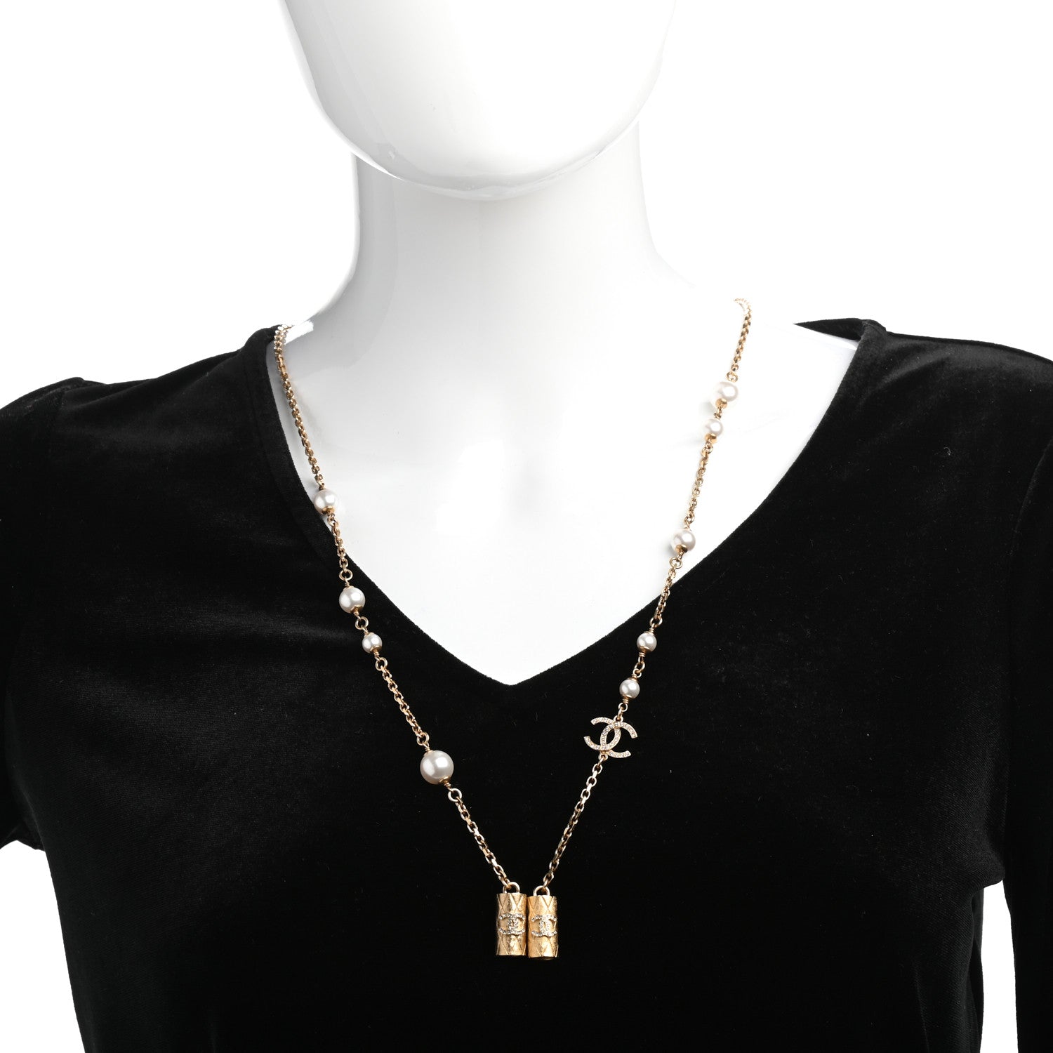 Chanel Crystal Pearl Airpod Necklace Gold 2 of 6